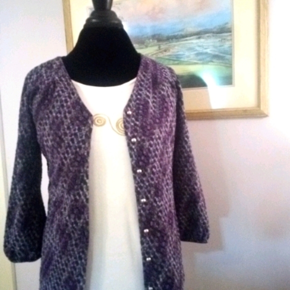 Vintage Purple Textured Cardigan Blouse 3/4 sleeves Sz Small - Picture 6 of 13